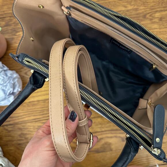 Melie Bianco White Tan & Black Vegan Leather Crossbody Bag - Picture 3 of 6